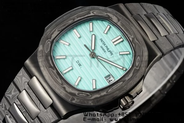 PATEK PHILIPPE Nautilus 5711 DIW Carbon DIWF 1:1 Best Edition Tiffany Blue Textured Dial on Carbon/PVD Bracelet 324CS - Super Clone Watch | 1:1 Best Version