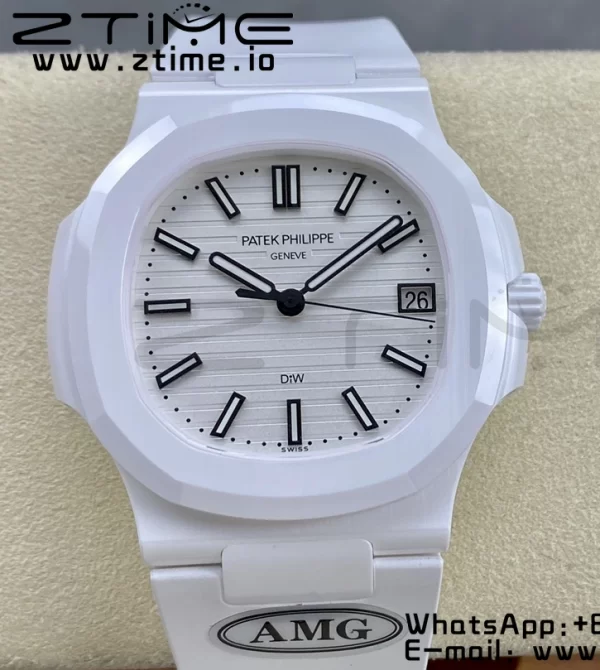 PATEK PHILIPPE AET Nautilus 5711 White Ceramic AMGF Best Edition White Dial on White Rubber Strap MIYOTA 9015 - Super Clone Watch | 1:1 Best Version