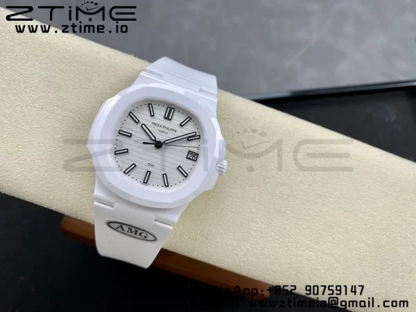 PATEK PHILIPPE AET Nautilus 5711 White Ceramic AMGF Best Edition White Dial on White Rubber Strap MIYOTA 9015 - Super Clone Watch | 1:1 Best Version