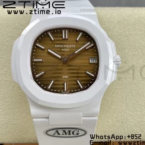 PATEK PHILIPPE AET Nautilus 5711 White Ceramic AMGF Best Edition Brown Dial on White Rubber Strap MIYOTA 9015 - Super Clone Watch | 1:1 Best Version
