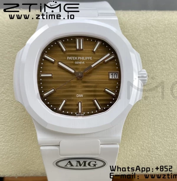 PATEK PHILIPPE AET Nautilus 5711 White Ceramic AMGF Best Edition Brown Dial on White Rubber Strap MIYOTA 9015 - Super Clone Watch | 1:1 Best Version
