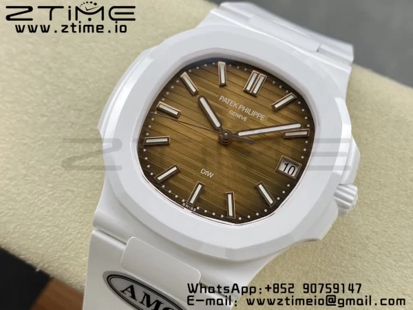 PATEK PHILIPPE AET Nautilus 5711 White Ceramic AMGF Best Edition Brown Dial on White Rubber Strap MIYOTA 9015 - Super Clone Watch | 1:1 Best Version