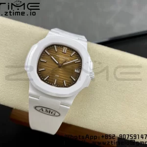 PATEK PHILIPPE AET Nautilus 5711 White Ceramic AMGF Best Edition Brown Dial on White Rubber Strap MIYOTA 9015 - Super Clone Watch | 1:1 Best Version