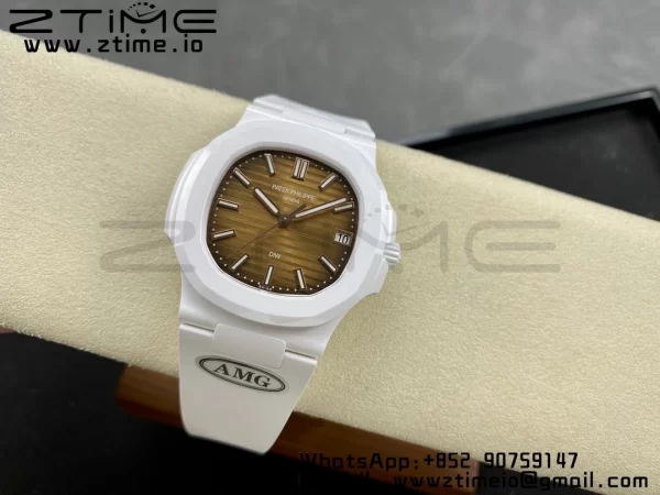 PATEK PHILIPPE AET Nautilus 5711 White Ceramic AMGF Best Edition Brown Dial on White Rubber Strap MIYOTA 9015 - Super Clone Watch | 1:1 Best Version