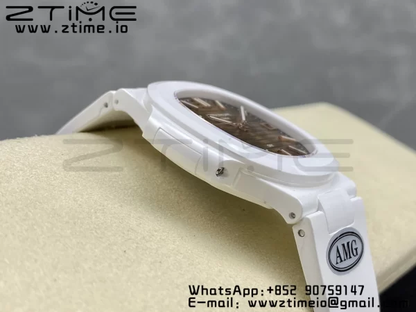 PATEK PHILIPPE AET Nautilus 5711 White Ceramic AMGF Best Edition Brown Dial on White Rubber Strap MIYOTA 9015 - Super Clone Watch | 1:1 Best Version