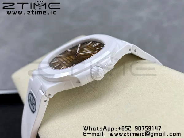 PATEK PHILIPPE AET Nautilus 5711 White Ceramic AMGF Best Edition Brown Dial on White Rubber Strap MIYOTA 9015 - Super Clone Watch | 1:1 Best Version