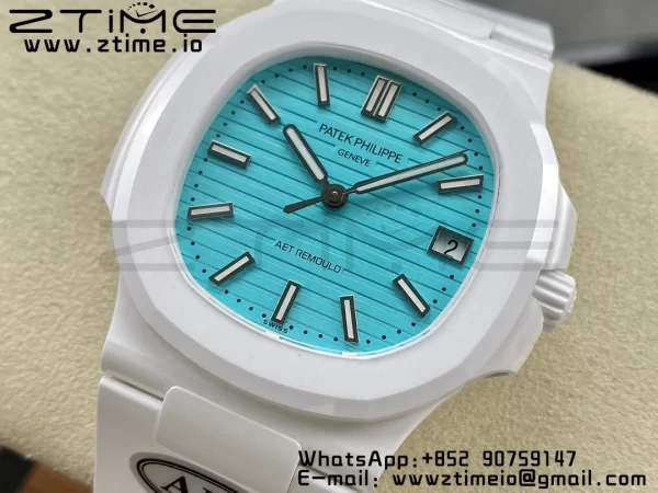 PATEK PHILIPPE AET Nautilus 5711 ホワイトセラミック AMGF ベストエディション ティファニーブルー文字盤 ホワイトラバーストラップ MIYOTA 9015 - スーパークローンウォッチ｜1:1 ベストバージョン