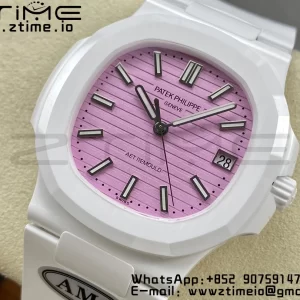 PATEK PHILIPPE AET Nautilus 5711 Λευκό Κεραμικό AMGF Best Edition Ροζ καντράν σε λευκό καουτσούκ λουράκι MIYOTA 9015 - Super Clone Watch | 1:1 Best Version