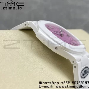 PATEK PHILIPPE AET Nautilus 5711 Λευκό Κεραμικό AMGF Best Edition Ροζ καντράν σε λευκό καουτσούκ λουράκι MIYOTA 9015 - Super Clone Watch | 1:1 Best Version