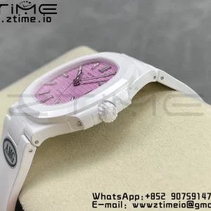PATEK PHILIPPE AET Nautilus 5711 Λευκό Κεραμικό AMGF Best Edition Ροζ καντράν σε λευκό καουτσούκ λουράκι MIYOTA 9015 - Super Clone Watch | 1:1 Best Version