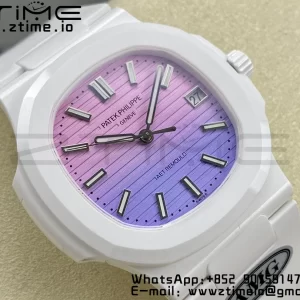 PATEK PHILIPPE AET Nautilus 5711 White Ceramic AMGF Best Edition Purple/Pink Dial on White Rubber Strap MIYOTA 9015 - Super Clone Watch | 1:1 Best Version