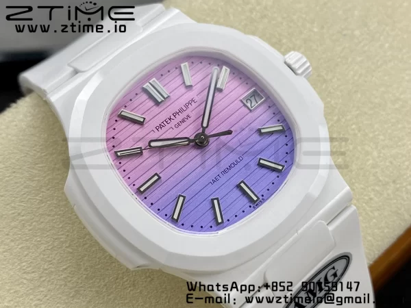 PATEK PHILIPPE AET Nautilus 5711 White Ceramic AMGF Best Edition Purple/Pink Dial on White Rubber Strap MIYOTA 9015 - Super Clone Watch | 1:1 Best Version