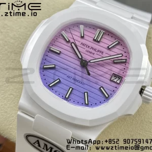 PATEK PHILIPPE AET Nautilus 5711 White Ceramic AMGF Best Edition Purple/Pink Dial on White Rubber Strap MIYOTA 9015 - Super Clone Watch | 1:1 Best Version