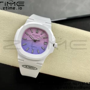 PATEK PHILIPPE AET Nautilus 5711 White Ceramic AMGF Best Edition Purple/Pink Dial on White Rubber Strap MIYOTA 9015 - Super Clone Watch | 1:1 Best Version