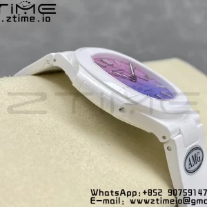 PATEK PHILIPPE AET Nautilus 5711 White Ceramic AMGF Best Edition Purple/Pink Dial on White Rubber Strap MIYOTA 9015 - Super Clone Watch | 1:1 Best Version