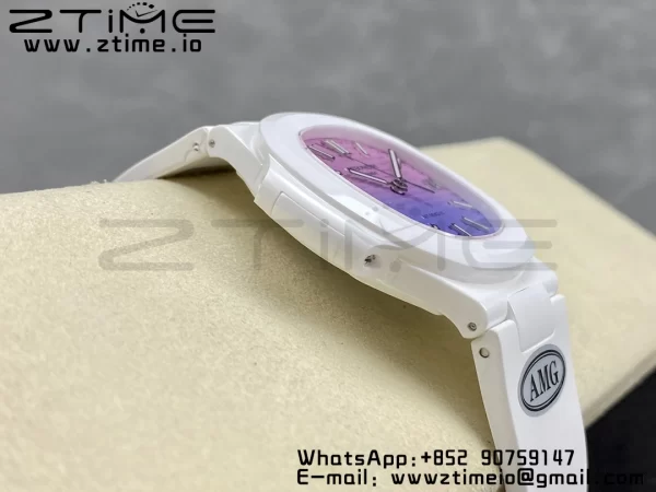PATEK PHILIPPE AET Nautilus 5711 White Ceramic AMGF Best Edition Purple/Pink Dial on White Rubber Strap MIYOTA 9015 - Super Clone Watch | 1:1 Best Version