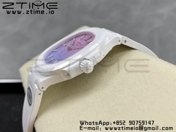 PATEK PHILIPPE AET Nautilus 5711 White Ceramic AMGF Best Edition Purple/Pink Dial on White Rubber Strap MIYOTA 9015 - Super Clone Watch | 1:1 Best Version