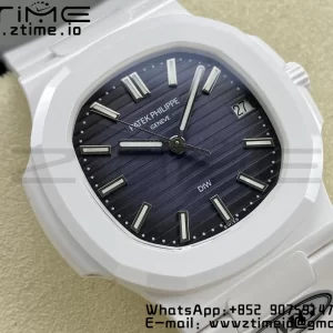 PATEK PHILIPPE AET Nautilus 5711 Λευκό Κεραμικό AMGF Best Edition Μπλε καντράν σε λευκό καουτσούκ λουράκι MIYOTA 9015 - Super Clone Watch | 1:1 Best Version