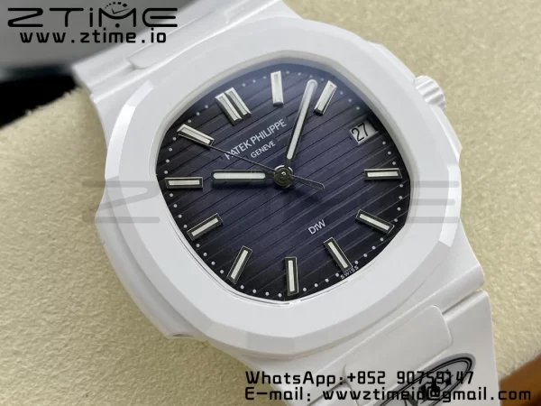PATEK PHILIPPE AET Nautilus 5711 Λευκό Κεραμικό AMGF Best Edition Μπλε καντράν σε λευκό καουτσούκ λουράκι MIYOTA 9015 - Super Clone Watch | 1:1 Best Version