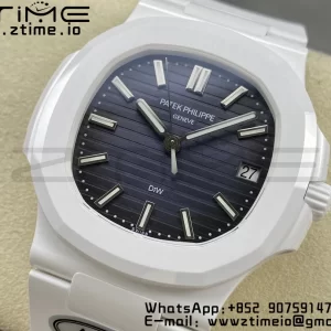 PATEK PHILIPPE AET Nautilus 5711 Λευκό Κεραμικό AMGF Best Edition Μπλε καντράν σε λευκό καουτσούκ λουράκι MIYOTA 9015 - Super Clone Watch | 1:1 Best Version