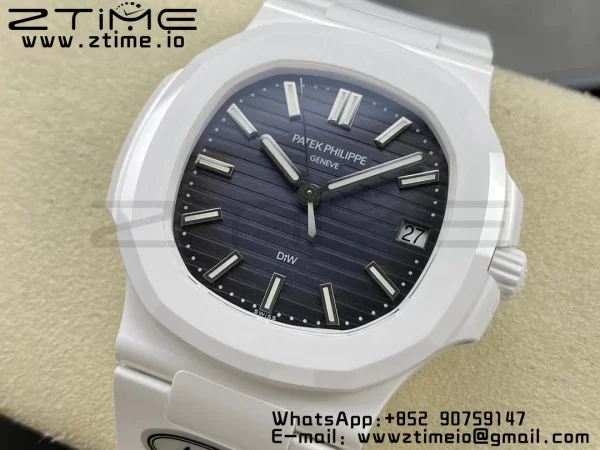 PATEK PHILIPPE AET Nautilus 5711 Λευκό Κεραμικό AMGF Best Edition Μπλε καντράν σε λευκό καουτσούκ λουράκι MIYOTA 9015 - Super Clone Watch | 1:1 Best Version