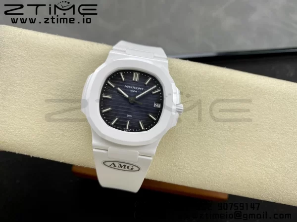PATEK PHILIPPE AET Nautilus 5711 Λευκό Κεραμικό AMGF Best Edition Μπλε καντράν σε λευκό καουτσούκ λουράκι MIYOTA 9015 - Super Clone Watch | 1:1 Best Version