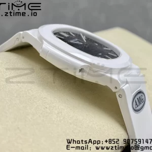 PATEK PHILIPPE AET Nautilus 5711 Λευκό Κεραμικό AMGF Best Edition Μπλε καντράν σε λευκό καουτσούκ λουράκι MIYOTA 9015 - Super Clone Watch | 1:1 Best Version