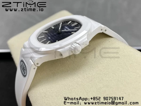 PATEK PHILIPPE AET Nautilus 5711 Λευκό Κεραμικό AMGF Best Edition Μπλε καντράν σε λευκό καουτσούκ λουράκι MIYOTA 9015 - Super Clone Watch | 1:1 Best Version