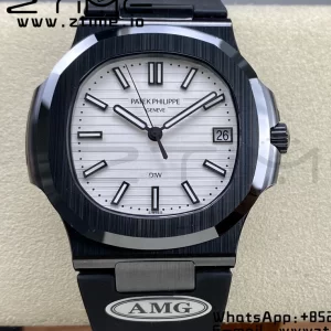PATEK PHILIPPE AET Nautilus 5711 Black Ceramic AMGF Best Edition White Dial on Black Rubber Strap MIYOTA 9015 - Super Clone Watch | 1:1 Best Version