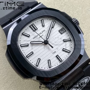 PATEK PHILIPPE AET Nautilus 5711 Μαύρο κεραμικό AMGF Best Edition Λευκό καντράν σε μαύρο λουράκι από καουτσούκ MIYOTA 9015 - Super Clone Watch | 1:1 Best Version
