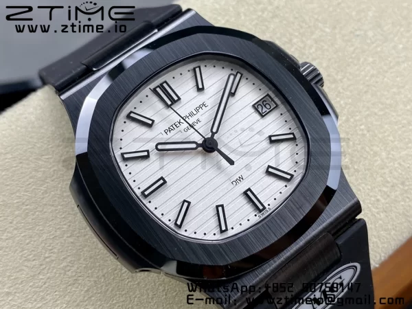 PATEK PHILIPPE AET Nautilus 5711 Μαύρο κεραμικό AMGF Best Edition Λευκό καντράν σε μαύρο λουράκι από καουτσούκ MIYOTA 9015 - Super Clone Watch | 1:1 Best Version