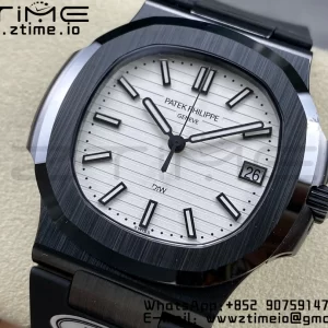 PATEK PHILIPPE AET Nautilus 5711 Μαύρο κεραμικό AMGF Best Edition Λευκό καντράν σε μαύρο λουράκι από καουτσούκ MIYOTA 9015 - Super Clone Watch | 1:1 Best Version