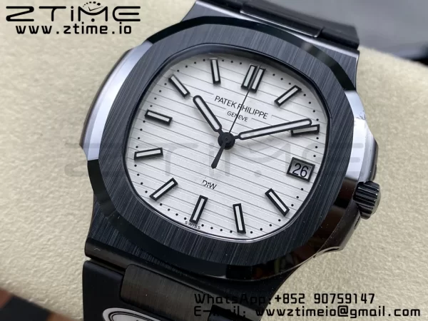 PATEK PHILIPPE AET Nautilus 5711 Μαύρο κεραμικό AMGF Best Edition Λευκό καντράν σε μαύρο λουράκι από καουτσούκ MIYOTA 9015 - Super Clone Watch | 1:1 Best Version