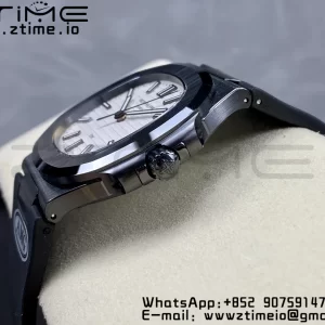 PATEK PHILIPPE AET Nautilus 5711 Μαύρο κεραμικό AMGF Best Edition Λευκό καντράν σε μαύρο λουράκι από καουτσούκ MIYOTA 9015 - Super Clone Watch | 1:1 Best Version