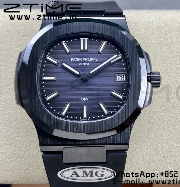 PATEK PHILIPPE AET ノーチラス 5711 ブラックセラミック AMGF ベストエディション ブルーダイアル ブラックラバーストラップ MIYOTA 9015 - スーパークローンウォッチ｜1:1 ベストバージョン