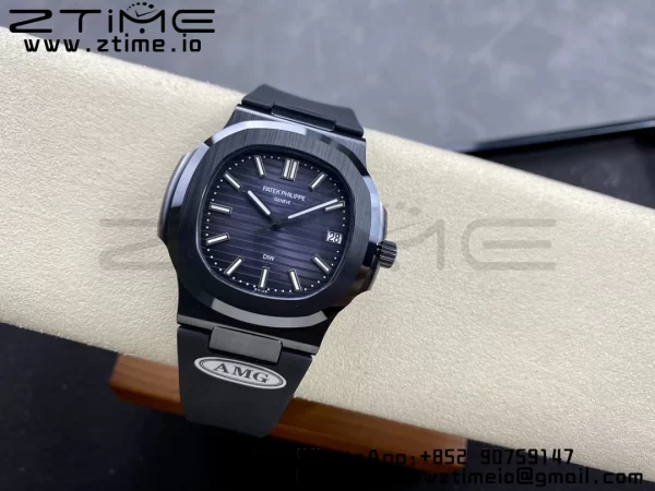 PATEK PHILIPPE AET ノーチラス 5711 ブラックセラミック AMGF ベストエディション ブルーダイアル ブラックラバーストラップ MIYOTA 9015 - スーパークローンウォッチ｜1:1 ベストバージョン