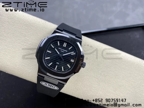 PATEK PHILIPPE AET Nautilus 5711 Μαύρο κεραμικό AMGF Best Edition Μαύρο καντράν σε μαύρο λουράκι από καουτσούκ MIYOTA 9015 - Super Clone Watch | 1:1 Best Version