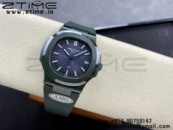PATEK PHILIPPE AET Nautilus 5711 Green Ceramic AMGF Best Edition Blue Dial on Green Rubber Strap MIYOTA 9015 - Super Clone Watch | 1:1 Best Version
