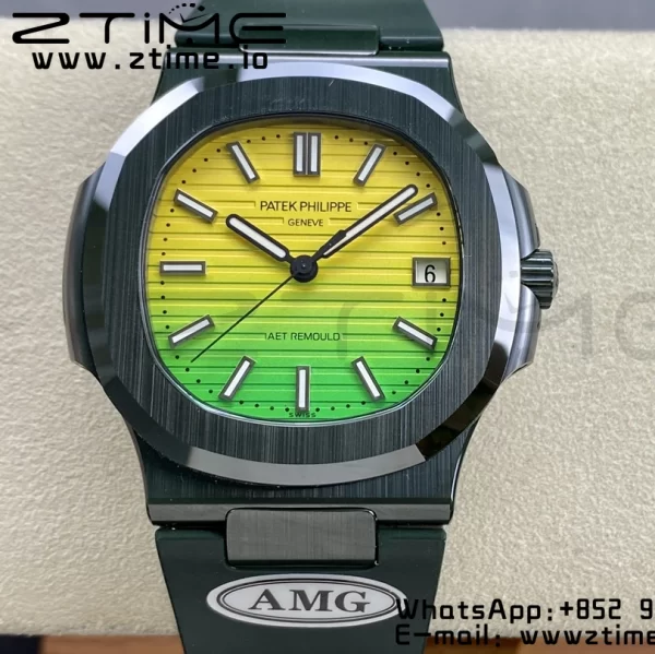 PATEK PHILIPPE AET Nautilus 5711 Green Ceramic AMGF Best Edition Yellow/Green Dial on Green Rubber Strap MIYOTA 9015 - Super Clone Watch | 1:1 Best Version