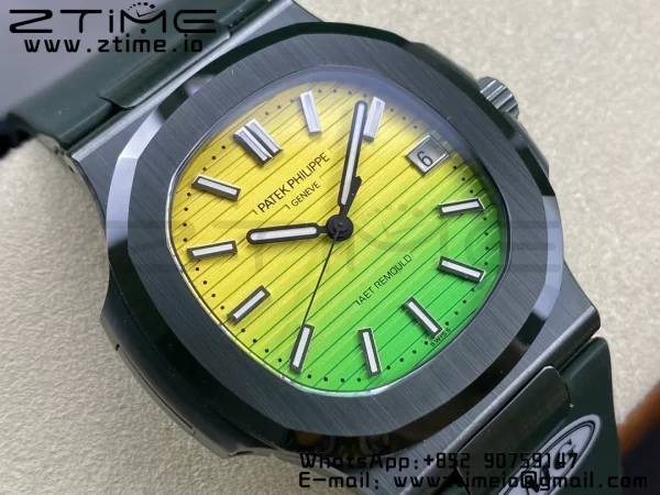 PATEK PHILIPPE AET Nautilus 5711 Green Ceramic AMGF Best Edition Yellow/Green Dial on Green Rubber Strap MIYOTA 9015 - Super Clone Watch | 1:1 Best Version