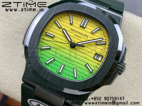 PATEK PHILIPPE AET Nautilus 5711 Green Ceramic AMGF Best Edition Yellow/Green Dial on Green Rubber Strap MIYOTA 9015 - Super Clone Watch | 1:1 Best Version