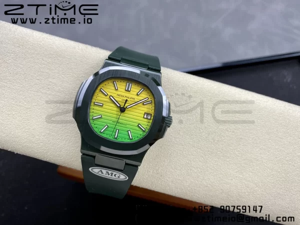 PATEK PHILIPPE AET Nautilus 5711 Green Ceramic AMGF Best Edition Yellow/Green Dial on Green Rubber Strap MIYOTA 9015 - Super Clone Watch | 1:1 Best Version