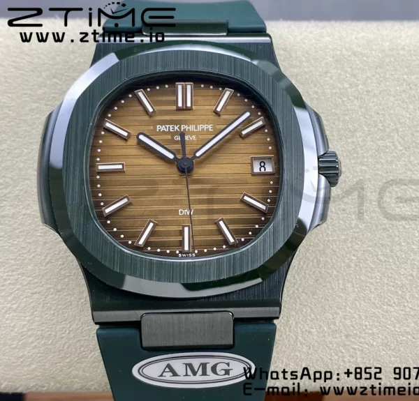 PATEK PHILIPPE AET Nautilus 5711 グリーンセラミック AMGF ベストエディション ブラウンダイアル グリーンラバーストラップ MIYOTA 9015 - スーパークローンウォッチ｜1:1 ベストバージョン