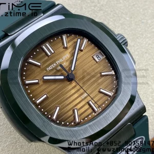 PATEK PHILIPPE AET Nautilus 5711 グリーンセラミック AMGF ベストエディション ブラウンダイアル グリーンラバーストラップ MIYOTA 9015 - スーパークローンウォッチ｜1:1 ベストバージョン