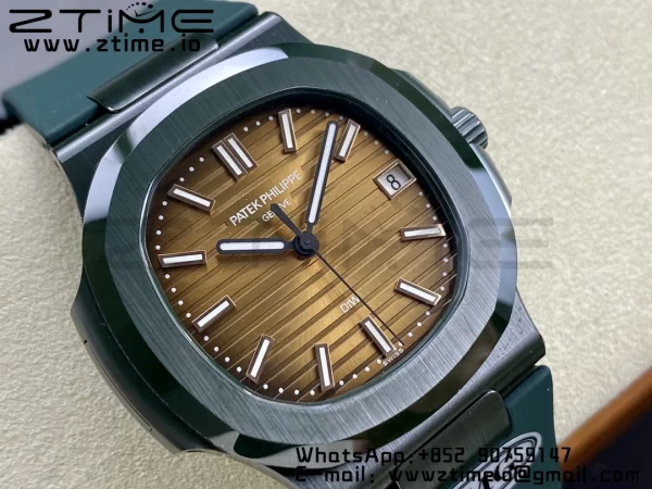 PATEK PHILIPPE AET Nautilus 5711 グリーンセラミック AMGF ベストエディション ブラウンダイアル グリーンラバーストラップ MIYOTA 9015 - スーパークローンウォッチ｜1:1 ベストバージョン