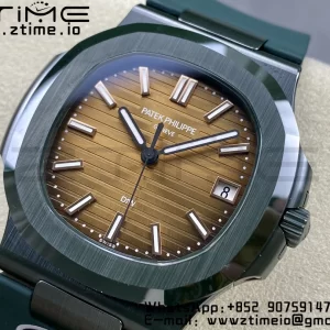 PATEK PHILIPPE AET Nautilus 5711 グリーンセラミック AMGF ベストエディション ブラウンダイアル グリーンラバーストラップ MIYOTA 9015 - スーパークローンウォッチ｜1:1 ベストバージョン