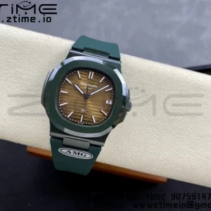 PATEK PHILIPPE AET Nautilus 5711 グリーンセラミック AMGF ベストエディション ブラウンダイアル グリーンラバーストラップ MIYOTA 9015 - スーパークローンウォッチ｜1:1 ベストバージョン