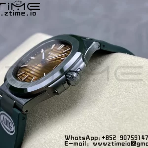 PATEK PHILIPPE AET Nautilus 5711 グリーンセラミック AMGF ベストエディション ブラウンダイアル グリーンラバーストラップ MIYOTA 9015 - スーパークローンウォッチ｜1:1 ベストバージョン