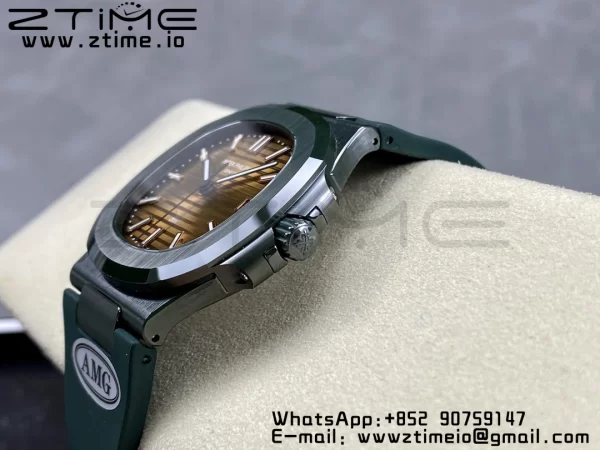 PATEK PHILIPPE AET Nautilus 5711 グリーンセラミック AMGF ベストエディション ブラウンダイアル グリーンラバーストラップ MIYOTA 9015 - スーパークローンウォッチ｜1:1 ベストバージョン