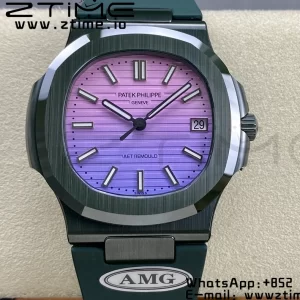 PATEK PHILIPPE AET Nautilus 5711 Green Ceramic AMGF Best Edition Purple/Pink Dial on Green Rubber Strap MIYOTA 9015 - Super Clone Watch | 1:1 Best Version